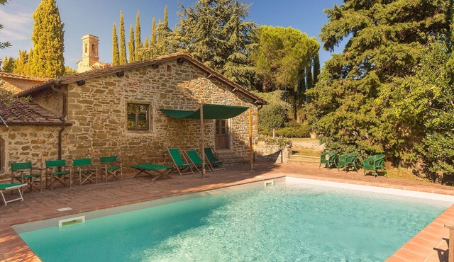 Private Villa with private pool, WIFI, TV, terrace, panoramic view, close to Greve In Chianti in Volpaia