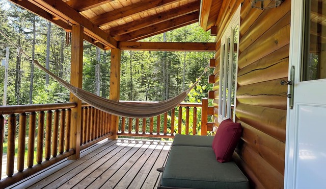 Secluded Log Cabin with Waterfalls, Scenic Views, Pond & EV Outlet in Dover